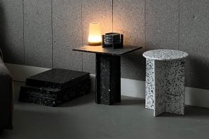 Recycled plastic becomes stone-like sheets for sustainable furniture designs